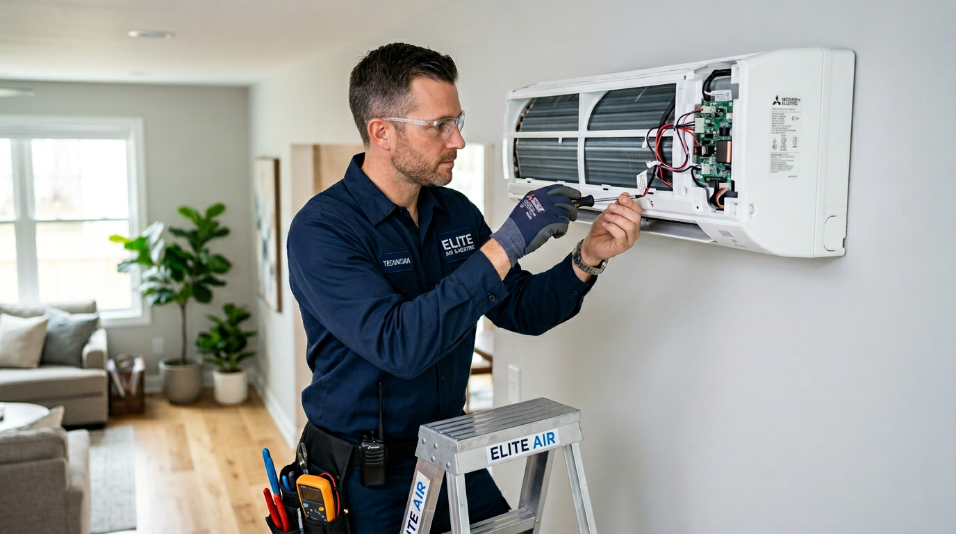Orange Repair Service technician servicing an AC unit